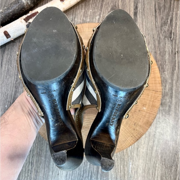 *Burberry | Nova Check Wooden Clog Slingback Peep Toe Heels Size 39/9 - Picture 11 of 16
